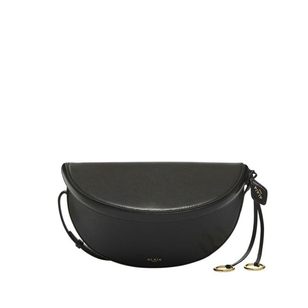 Alaia Black Crescent Leather Crossbody with Gold-Tone Accents